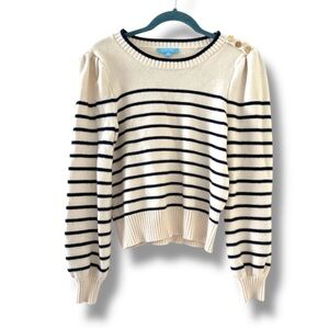Draper James Striped Puff Sleeve Crewneck Sweater Women’s Size Medium Preppy